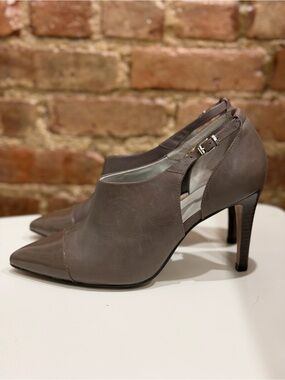 Reiss Taupe Pointed-Toe Stiletto Booties with Side Buckle